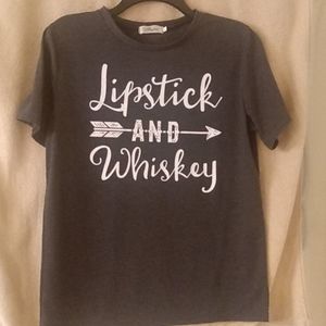 Never worn lipstick and whiskey tee